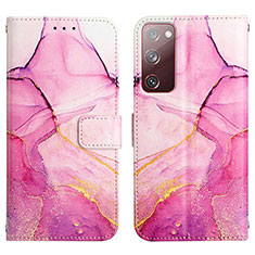 Leather Case Stands Fashionable Pattern Flip Cover Holder Y04B for Samsung Galaxy S20 FE (2022) 5G Hot Pink