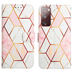 Leather Case Stands Fashionable Pattern Flip Cover Holder Y04B for Samsung Galaxy S20 FE 5G White