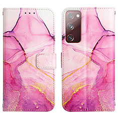 Leather Case Stands Fashionable Pattern Flip Cover Holder Y04B for Samsung Galaxy S20 Lite 5G Hot Pink