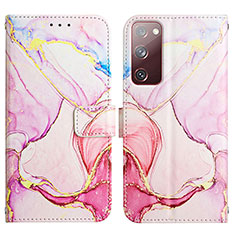 Leather Case Stands Fashionable Pattern Flip Cover Holder Y04B for Samsung Galaxy S20 Lite 5G Pink