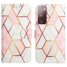 Leather Case Stands Fashionable Pattern Flip Cover Holder Y04B for Samsung Galaxy S20 Lite 5G White