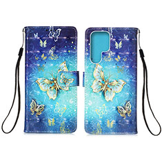 Leather Case Stands Fashionable Pattern Flip Cover Holder Y04B for Samsung Galaxy S21 Ultra 5G Blue