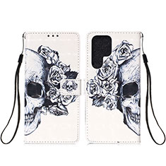 Leather Case Stands Fashionable Pattern Flip Cover Holder Y04B for Samsung Galaxy S21 Ultra 5G Gray