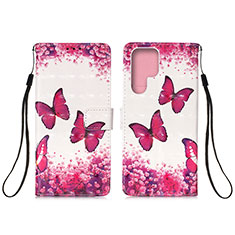 Leather Case Stands Fashionable Pattern Flip Cover Holder Y04B for Samsung Galaxy S21 Ultra 5G Hot Pink