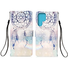 Leather Case Stands Fashionable Pattern Flip Cover Holder Y04B for Samsung Galaxy S21 Ultra 5G Mint Blue