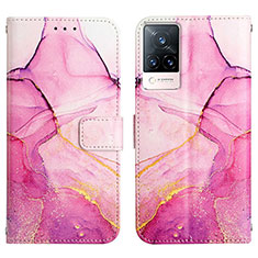 Leather Case Stands Fashionable Pattern Flip Cover Holder Y04B for Vivo V21s 5G Hot Pink