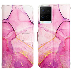 Leather Case Stands Fashionable Pattern Flip Cover Holder Y04B for Vivo Y21 Hot Pink