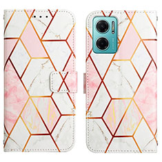 Leather Case Stands Fashionable Pattern Flip Cover Holder Y04B for Xiaomi Redmi 10 5G White