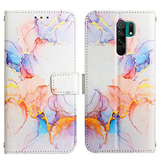 Leather Case Stands Fashionable Pattern Flip Cover Holder Y04B for Xiaomi Redmi 9 Prime India Blue