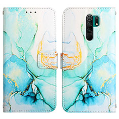 Leather Case Stands Fashionable Pattern Flip Cover Holder Y04B for Xiaomi Redmi 9 Prime India Green