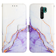 Leather Case Stands Fashionable Pattern Flip Cover Holder Y04B for Xiaomi Redmi 9 Prime India Purple