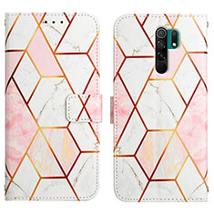 Leather Case Stands Fashionable Pattern Flip Cover Holder Y04B for Xiaomi Redmi 9 Prime India White