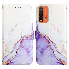 Leather Case Stands Fashionable Pattern Flip Cover Holder Y04B for Xiaomi Redmi 9T 4G Purple