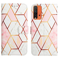 Leather Case Stands Fashionable Pattern Flip Cover Holder Y04B for Xiaomi Redmi 9T 4G White