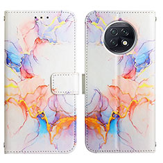Leather Case Stands Fashionable Pattern Flip Cover Holder Y04B for Xiaomi Redmi Note 9T 5G Blue