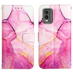 Leather Case Stands Fashionable Pattern Flip Cover Holder YB1 for Nokia C32 Hot Pink