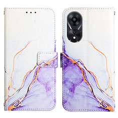 Leather Case Stands Fashionable Pattern Flip Cover Holder YB1 for Oppo A58 5G Purple