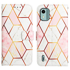 Leather Case Stands Fashionable Pattern Flip Cover Holder YB4 for Nokia C12 White