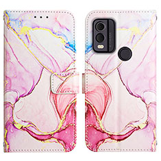 Leather Case Stands Fashionable Pattern Flip Cover Holder YB4 for Nokia C22 Pink