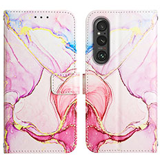 Leather Case Stands Fashionable Pattern Flip Cover Holder YB4 for Sony Xperia 1 V Pink