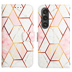 Leather Case Stands Fashionable Pattern Flip Cover Holder YB4 for Sony Xperia 1 V White
