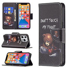 Leather Case Stands Fashionable Pattern Flip Cover L01 Holder for Apple iPhone 13 Pro Max Black