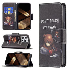 Leather Case Stands Fashionable Pattern Flip Cover L01 Holder for Apple iPhone 14 Pro Max Black