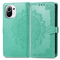 Leather Case Stands Fashionable Pattern Flip Cover L01 Holder for Xiaomi Mi 11 Lite 4G Green