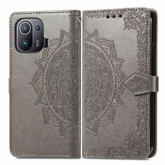 Leather Case Stands Fashionable Pattern Flip Cover L01 Holder for Xiaomi Mi 11 Pro 5G Gray