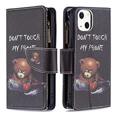 Leather Case Stands Fashionable Pattern Flip Cover L03 Holder for Apple iPhone 13 Mini Black