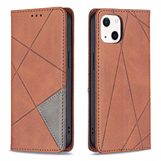 Leather Case Stands Fashionable Pattern Flip Cover L04 Holder for Apple iPhone 13 Mini Brown