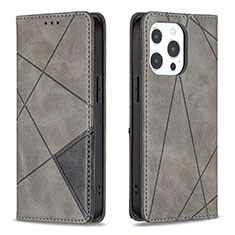 Leather Case Stands Fashionable Pattern Flip Cover L04 Holder for Apple iPhone 13 Pro Gray