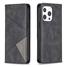 Leather Case Stands Fashionable Pattern Flip Cover L04 Holder for Apple iPhone 14 Pro Black