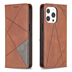 Leather Case Stands Fashionable Pattern Flip Cover L04 Holder for Apple iPhone 14 Pro Brown