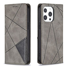 Leather Case Stands Fashionable Pattern Flip Cover L04 Holder for Apple iPhone 14 Pro Gray