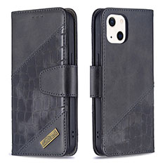 Leather Case Stands Fashionable Pattern Flip Cover L05 Holder for Apple iPhone 13 Black