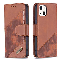 Leather Case Stands Fashionable Pattern Flip Cover L05 Holder for Apple iPhone 13 Brown