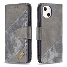 Leather Case Stands Fashionable Pattern Flip Cover L05 Holder for Apple iPhone 13 Gray