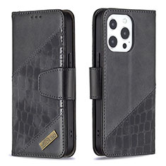 Leather Case Stands Fashionable Pattern Flip Cover L05 Holder for Apple iPhone 13 Pro Black