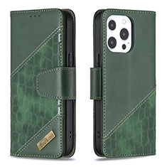Leather Case Stands Fashionable Pattern Flip Cover L05 Holder for Apple iPhone 13 Pro Green