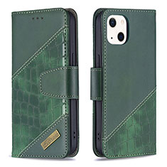 Leather Case Stands Fashionable Pattern Flip Cover L05 Holder for Apple iPhone 14 Green