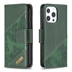 Leather Case Stands Fashionable Pattern Flip Cover L05 Holder for Apple iPhone 14 Pro Green