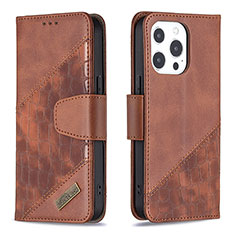 Leather Case Stands Fashionable Pattern Flip Cover L05 Holder for Apple iPhone 14 Pro Max Brown