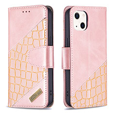 Leather Case Stands Fashionable Pattern Flip Cover L05 Holder for Apple iPhone 15 Plus Rose Gold