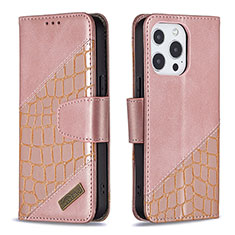 Leather Case Stands Fashionable Pattern Flip Cover L05 Holder for Apple iPhone 15 Pro Rose Gold