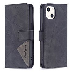 Leather Case Stands Fashionable Pattern Flip Cover L06 Holder for Apple iPhone 13 Black