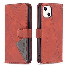 Leather Case Stands Fashionable Pattern Flip Cover L06 Holder for Apple iPhone 13 Mini Brown