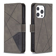 Leather Case Stands Fashionable Pattern Flip Cover L06 Holder for Apple iPhone 13 Pro Gray