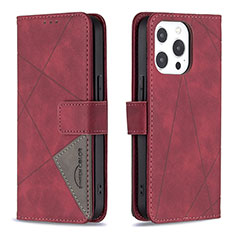 Leather Case Stands Fashionable Pattern Flip Cover L06 Holder for Apple iPhone 13 Pro Max Red