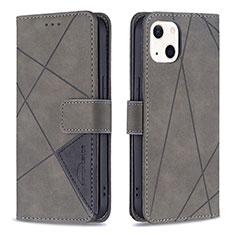 Leather Case Stands Fashionable Pattern Flip Cover L06 Holder for Apple iPhone 14 Plus Gray